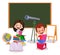 kids playing with bricks and educational games in kindergarten room. Kids play together in kindergarden. Poster with the place for