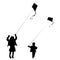 Kids playing with kites silhouette