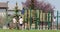 Kids playing outside of a public school on a playground during spring time.