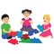 Kids Playing Puzzle Vector Illustration