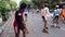 Kids playing roller skating handball footage, movie clip