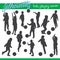 Kids playing soccer football vector silhouettes