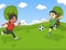 Kids playing soccer in the park cartoon vector illustration