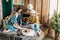 Kids playing treasure hunt with map on porch