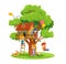 Kids are playing in a treehouse. Vector illustration on white background