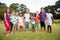 Kids posing together during a sunny day at camera