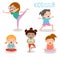 Kids Practicing Yoga , happy cartoon kids Practicing Yoga , Yoga set. Yoga exercises. Healthy lifestyle on white background