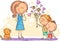 Kids presenting flowers to their mother or teacher