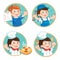 Kids Profession Education Cartoon Vector Set. School Boy Holding Up His Grades.