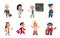 Kids professions. Cartoon cute children dressed in different occupation uniform, businessman worker doctor cook. Vector