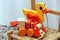 Kids pull toys wooden puppy and duck