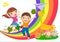 Kids and rainbow