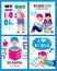 Kids reading books - cartoon poster set. My first book, reading classes,