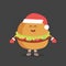 Kids restaurant menu cardboard character. Christmas and New Year winter style. Funny cute burger drawn with a smile, eyes and hand