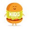 Kids restaurant menu cardboard character. Funny cute burger drawn with a smile, eyes and hands.