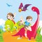 Kids riding the dinosaurus vector illustration