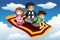 Kids riding on a flying carpet