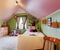 Kids room in green and pink color
