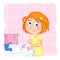 Kids - daily routine actions - hand washing - cute little girl with ginger hair