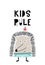 Kids rule - cute hand drawn nursery poster with cool hedgehog animal with apple and hand drawn lettering.