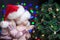 Kids in Santa hat on bright festive background