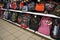 Kids School, lunch bags in different colors, designs, shapes and sizes on display in a retail store. New Back to School season.