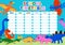 Kids school schedule. Daily study plan on timetable with dino. Blank childish note stickers with dinosaurs. Classroom