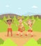 Kids Scouts Characters in Uniform Camping on Nature Landscape, Boy Playing Guitar Vector Illustration