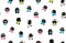 Kids seamless pattern background funny toddlers monsters wearing nappy with rattle.