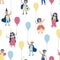 Kids seamless pattern with balloons in carnival costumes