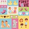 Kids seamless pattern vector children girl boy characters in first love backdrop set cartoon loving baby illustration