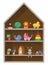 Kids shop, shelf with toys. Colorful childish illustration.