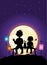 Kids sitting under moonlight vector illustration