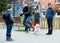 Kids skipping on chinese jumping elastic rope in yard