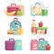 Kids snacks. School lunch boxes vector set