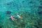 Kids snorkel. Children snorkeling in tropical sea