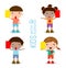 Kids Soccer referees holding red and yellow card , Vector illustration, on white background