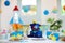 Kids space theme birthday party with cake