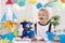 Kids space theme birthday party with cake