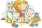 A kids speech therapist with toys, books, letters, mirror