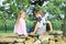 Kids on stone wall