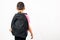 Kids student holding backpack on white background