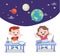 kids study astronomy vector illustration