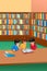 Kids Studying in Library Illustration