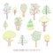 Kids style drawing doodle trees vector set