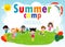 Kids summer camp education Template for advertising brochure, cute children doing activities on camping, boy scouts, poster flyer