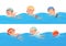 Kids swimming. Happy children water sport in pool summer swimming classes vector collection set