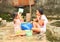 Kids taking bath in clothes