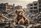 kids teddy bear in post-war city