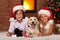 Kids with their pets at christmas time